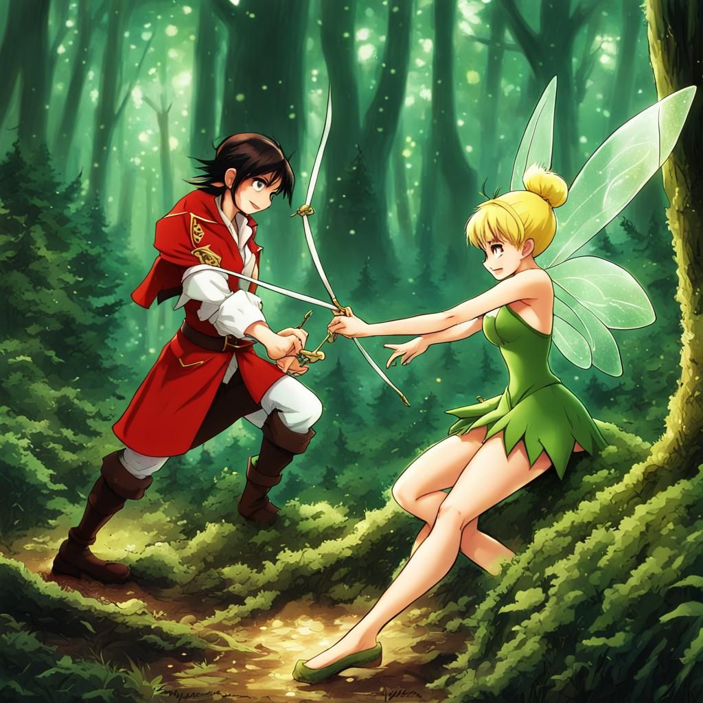 Tinkerbell vs Captain Hook: Anime Style Forest Battle