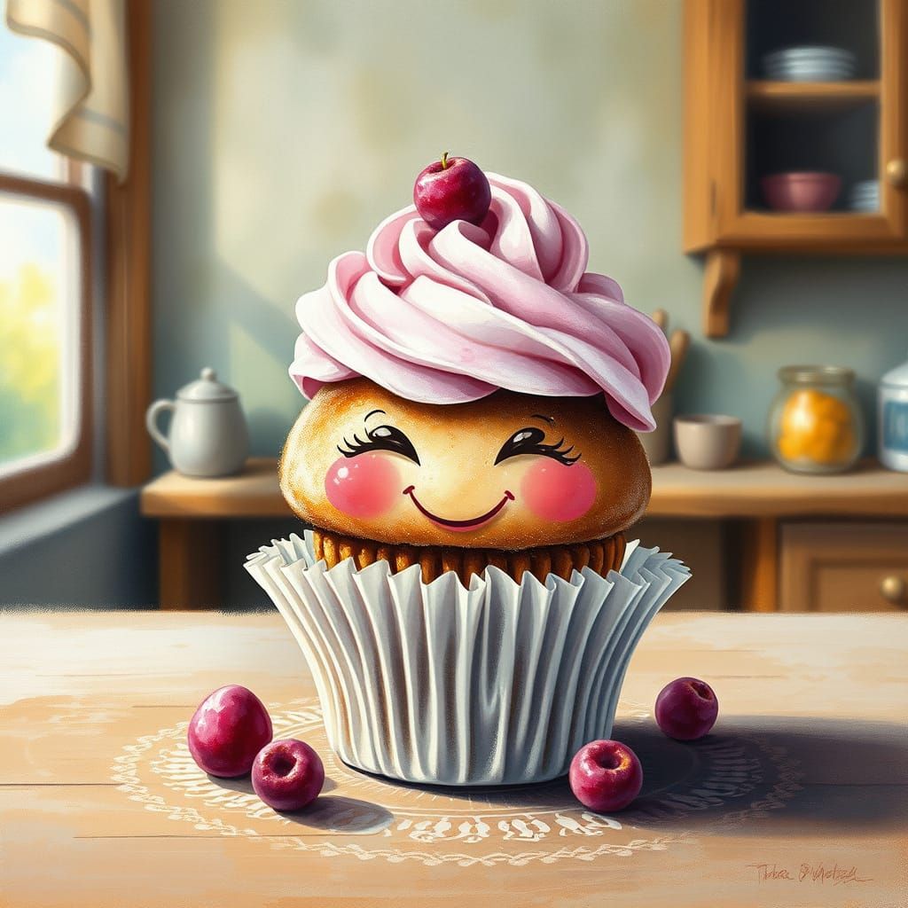 Happy Cupcake Sparkles: Hyperdetailed Charcoal Drawing