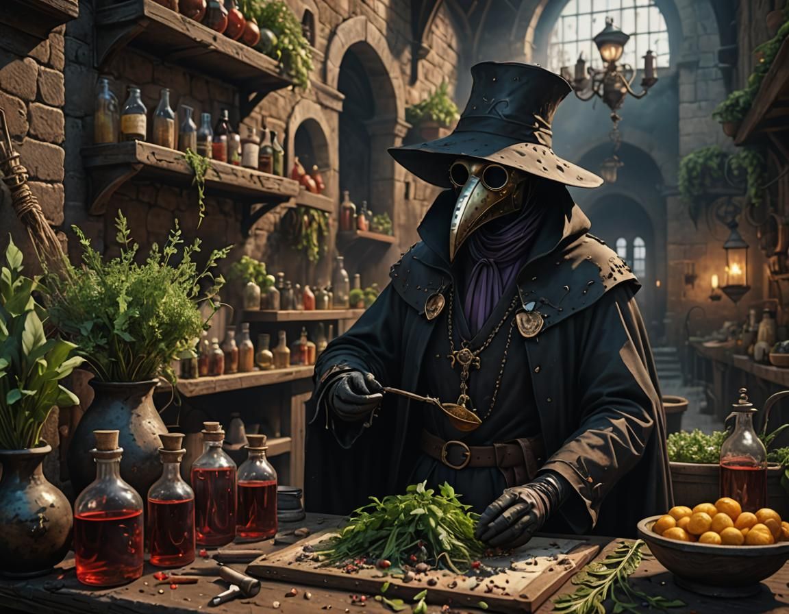 Plague Doctor Preparing His Medico Della Peste