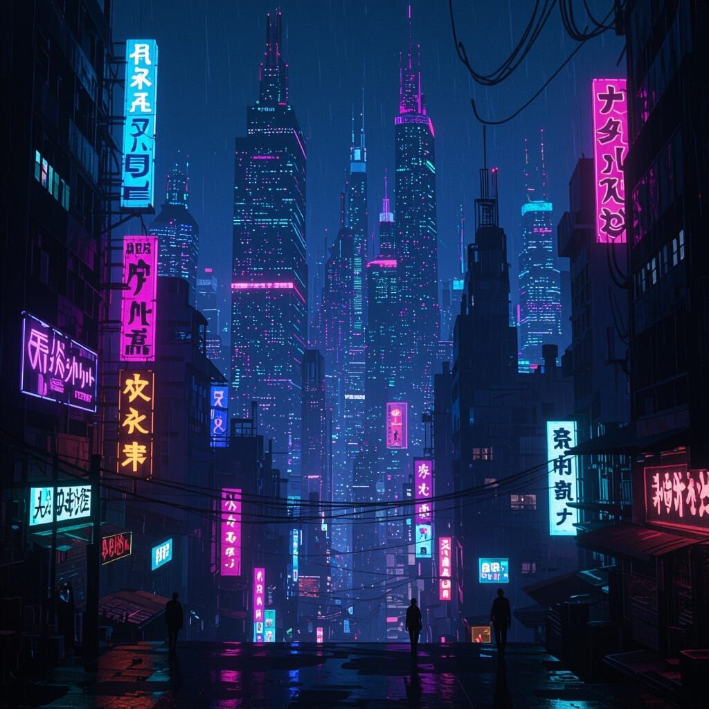 Futuristic Neon Cityscape in Cyberpunk Style
