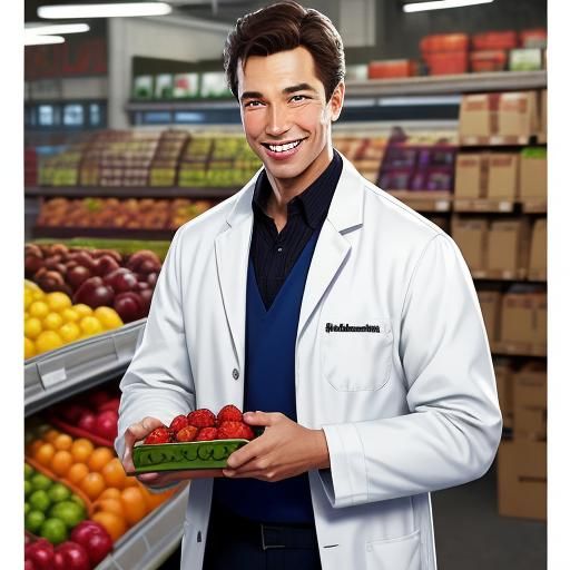 Smiling Salesman in Produce Store, Comic Book Art