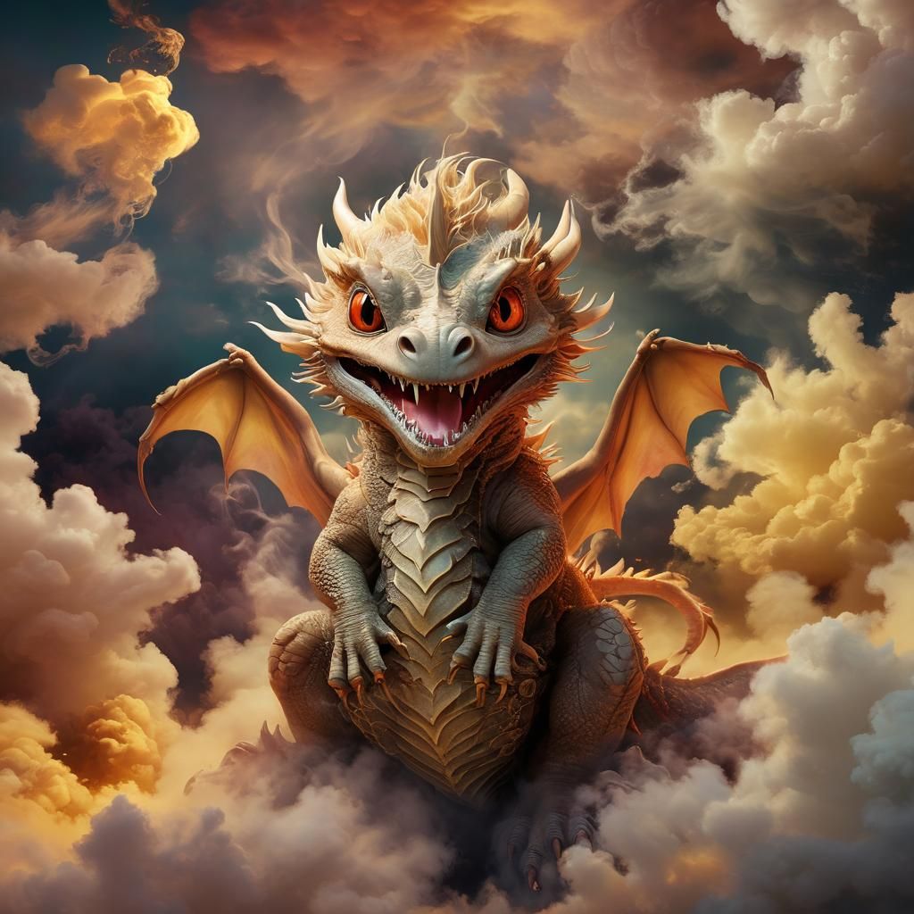 Dreamlike Baby Dragon in Surrealist Style