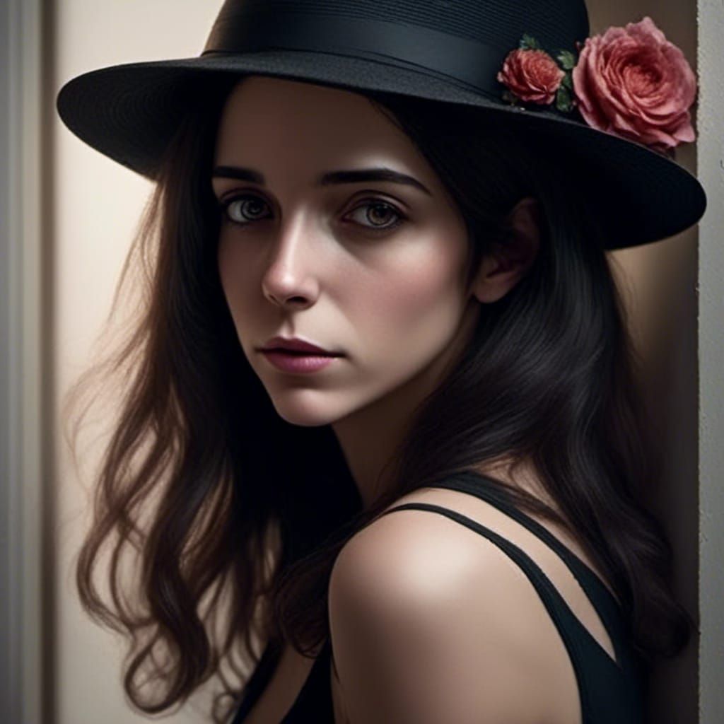 Dramatic Portrait of Woman in Fedora and Glasses