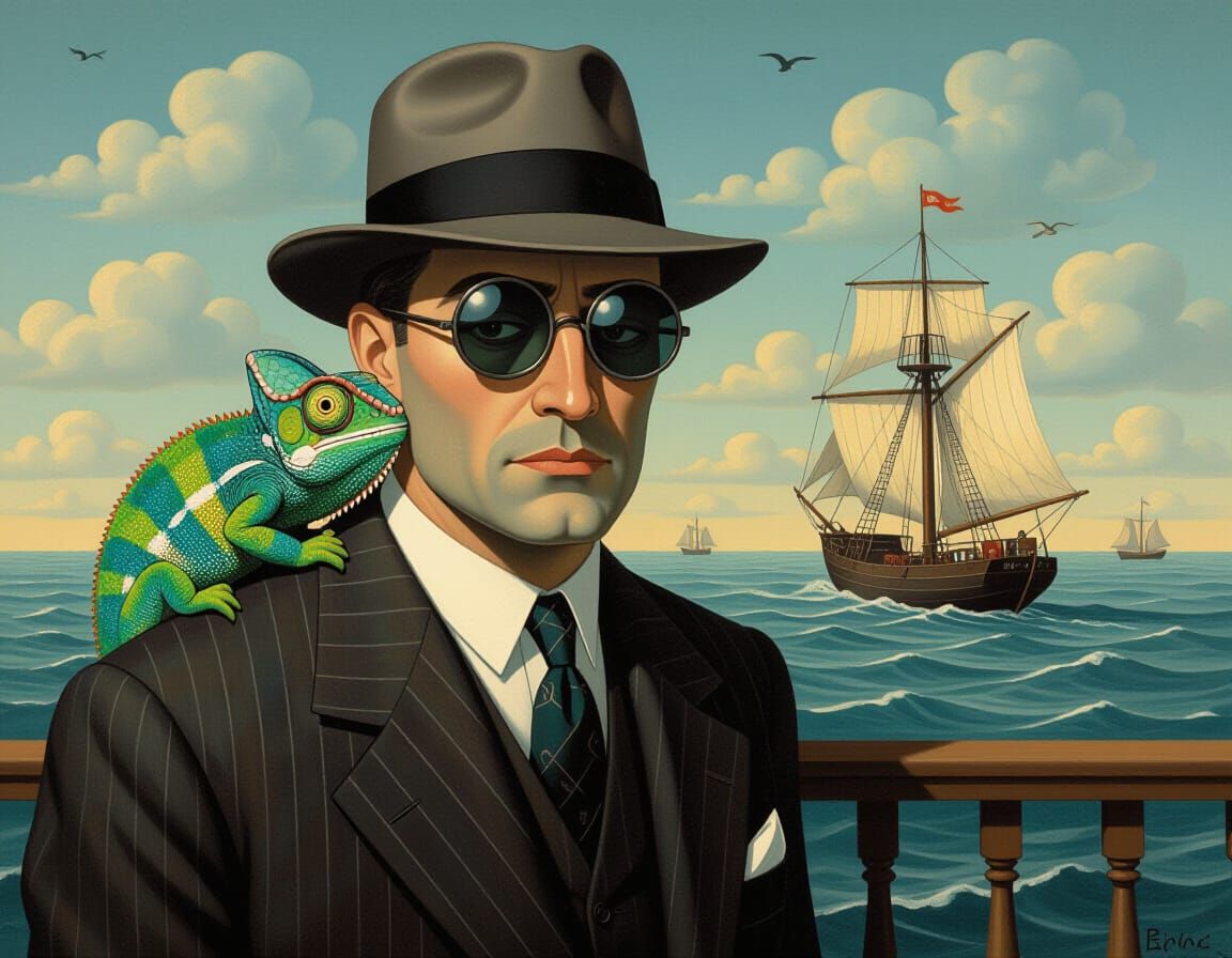 Noir Detective Investigates Sea Murder in Surreal Style