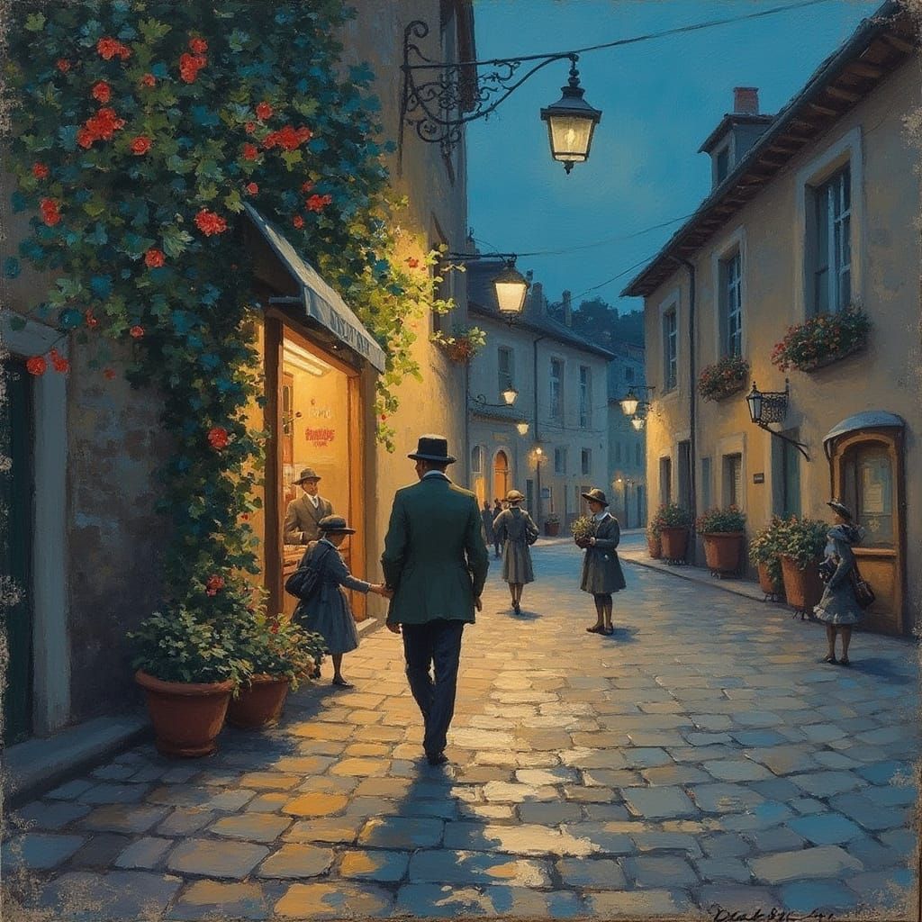 Impressionist Night Scene in Southern France, 1920s