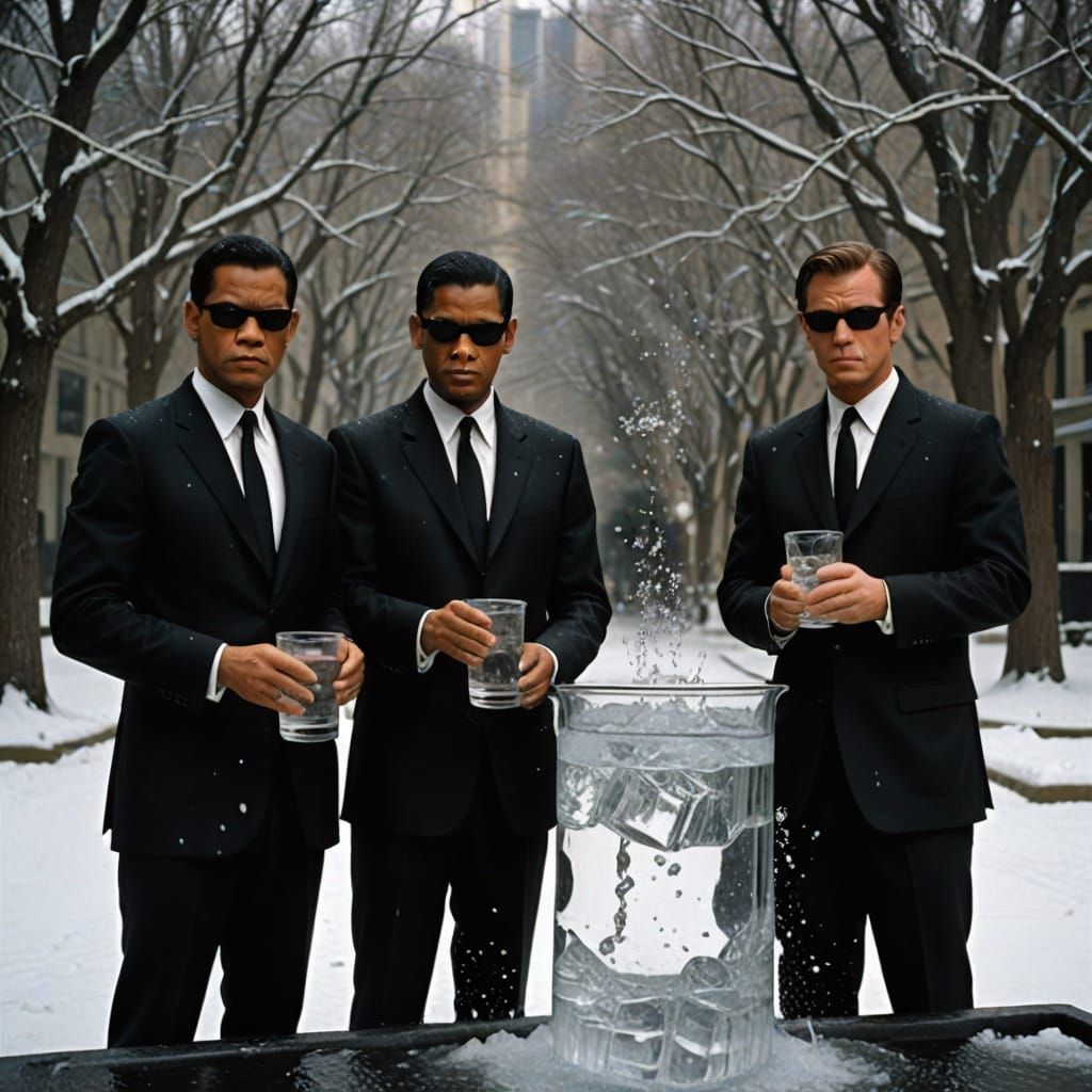 Surreal Boiling and Freezing Water with Men in Black