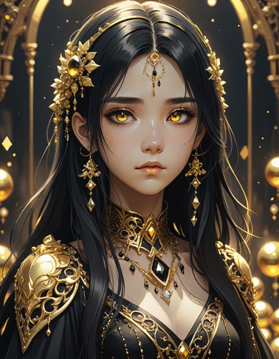 Melancholic Anime Woman in Gothic Dress