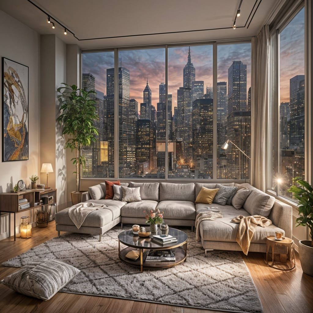 Cozy Modern Living Room in Hyperrealistic Style