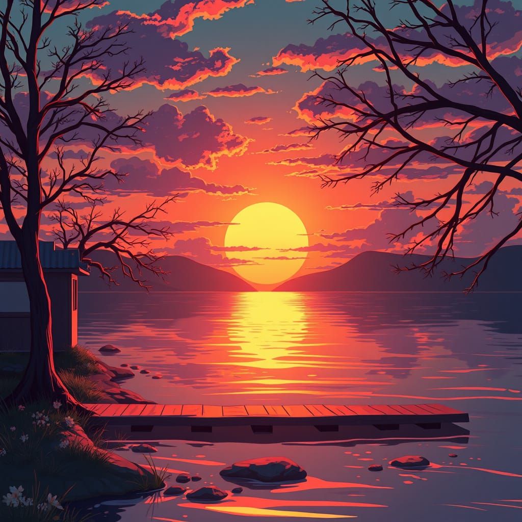 Tranquil Anime Scene in Vibrant Color Palette