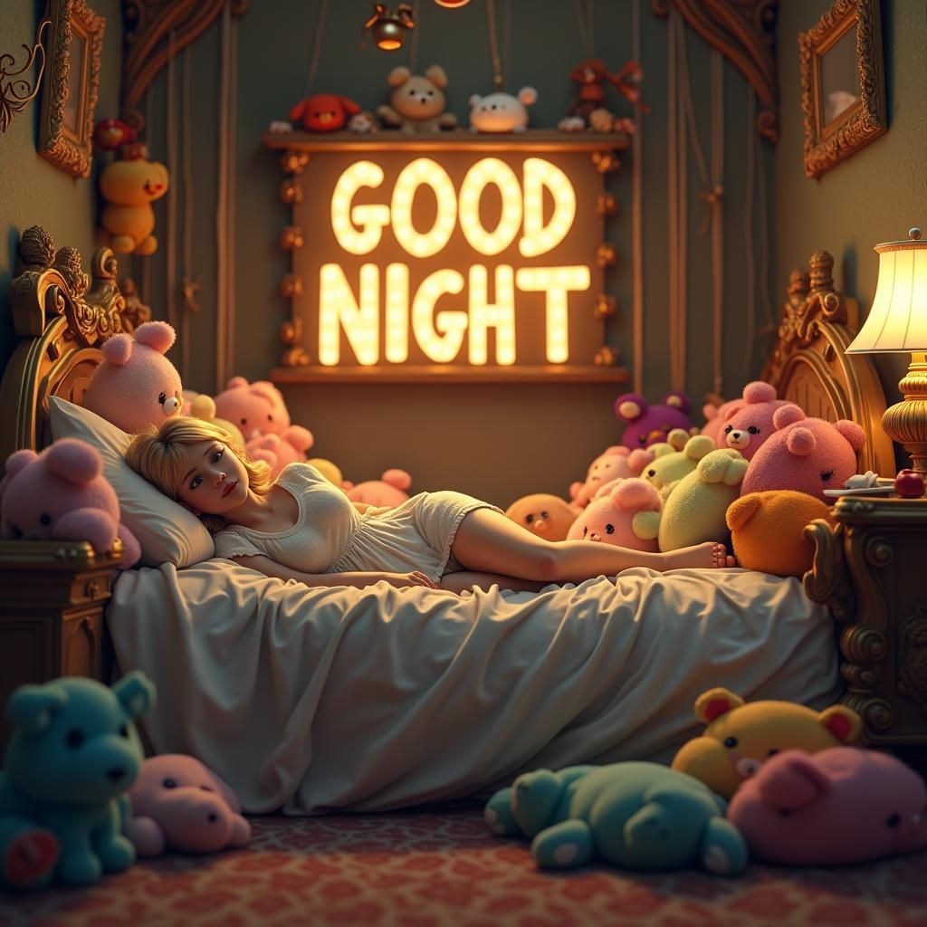 Dreamy Night Scene with Plush Toys