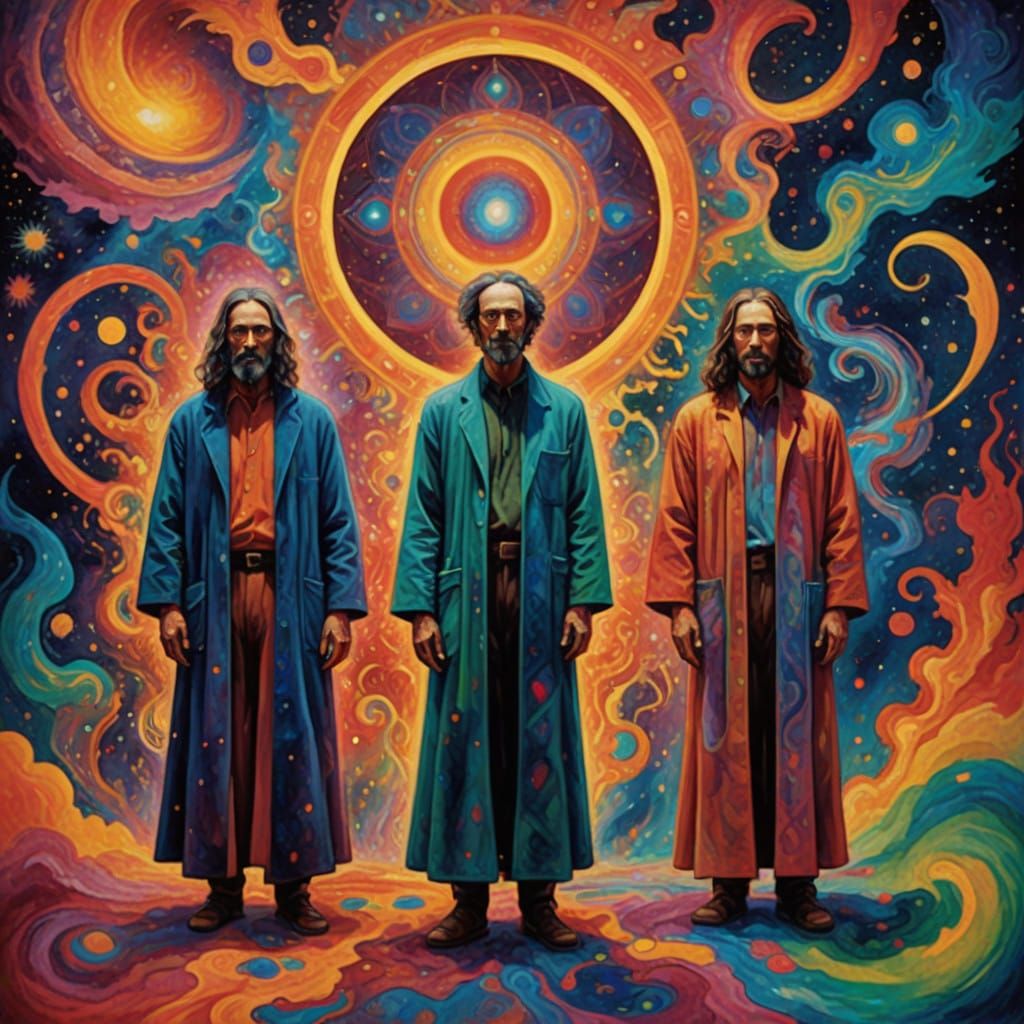 Dreamlike Cosmos Scene with Humans and Spiritual Beings in V...