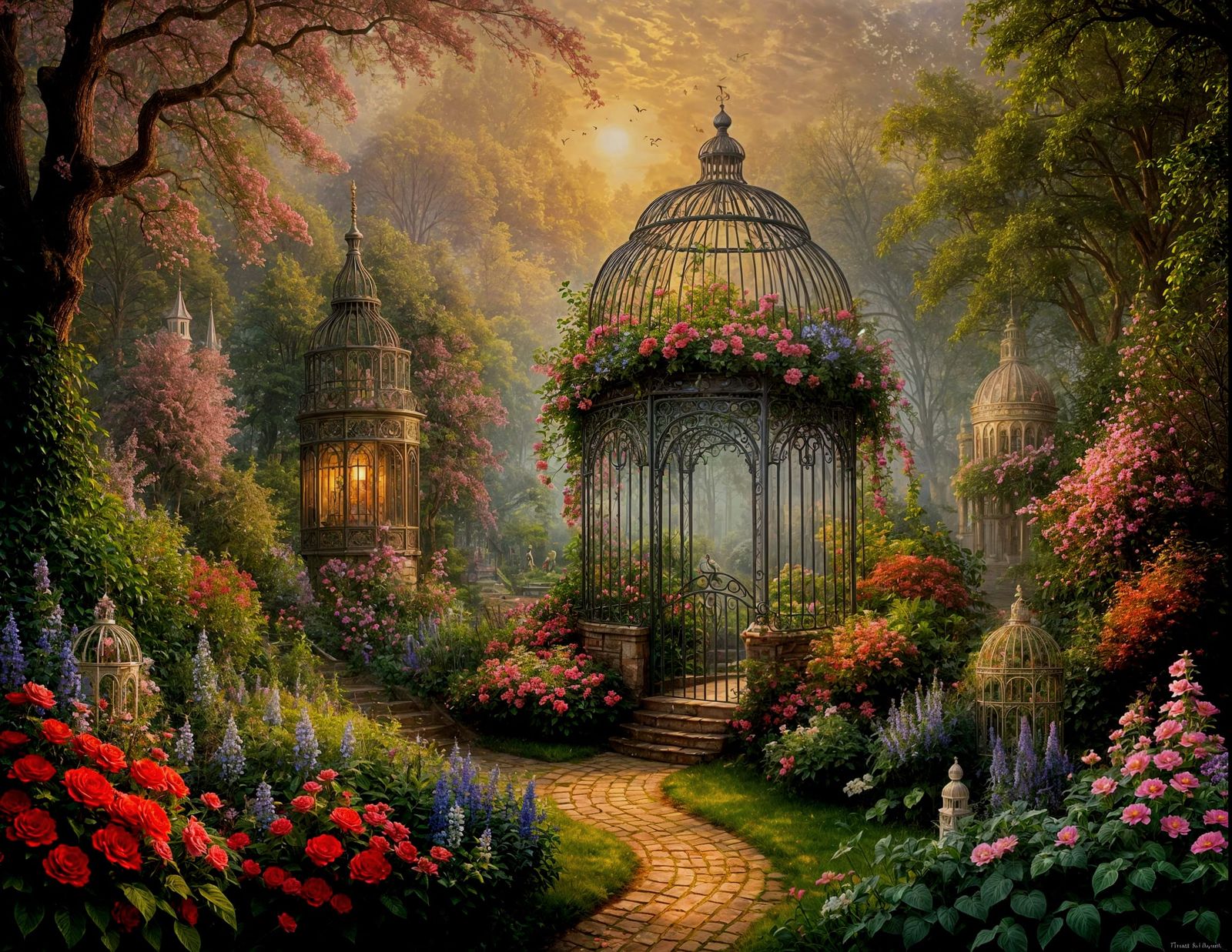 Enchanted Garden Birdcage in Ethereal Mist