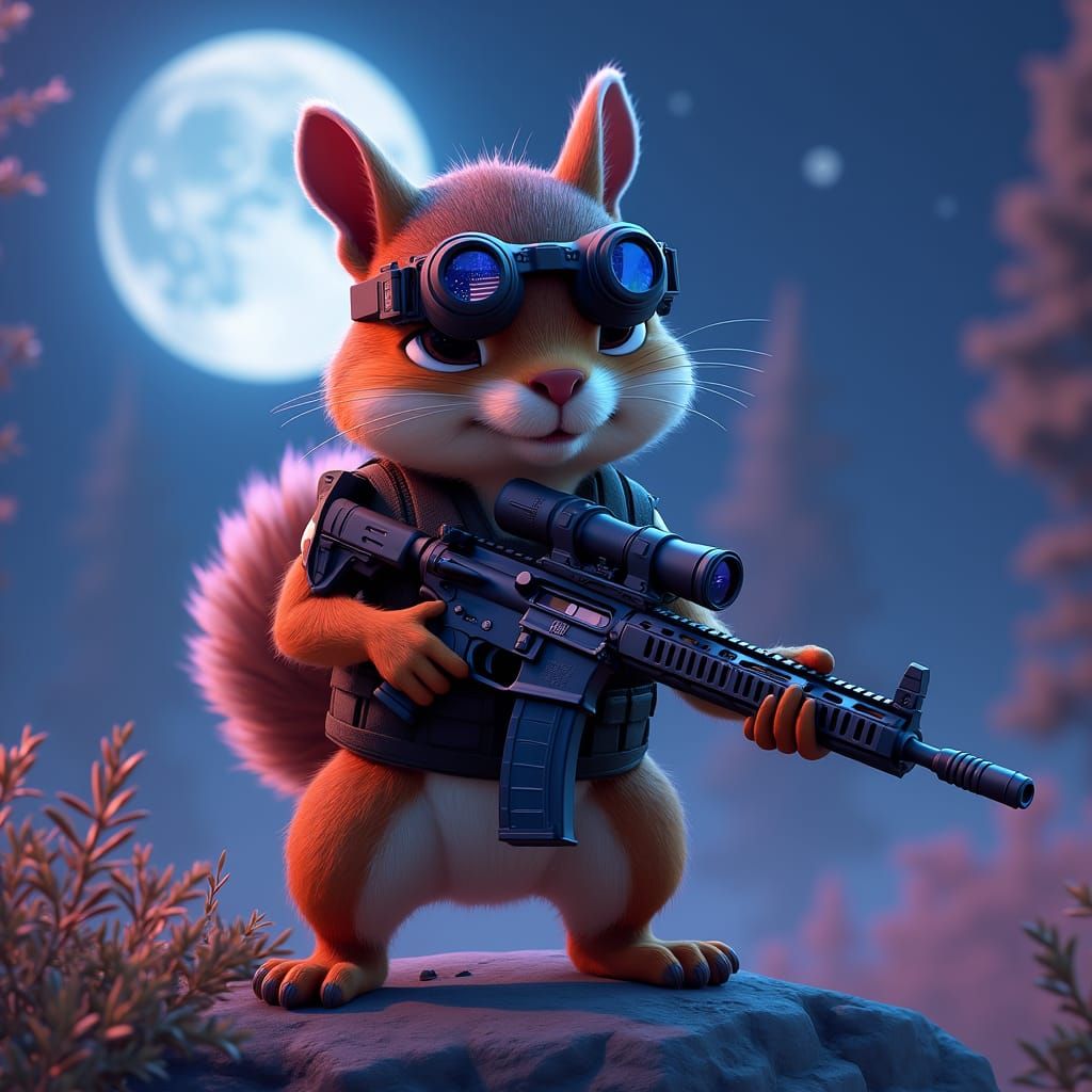 Tactical Squirrel Patriot in Detailed Matte Painting