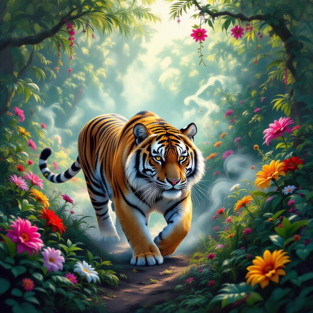Majestic Tiger in Luminous Jungle Mist