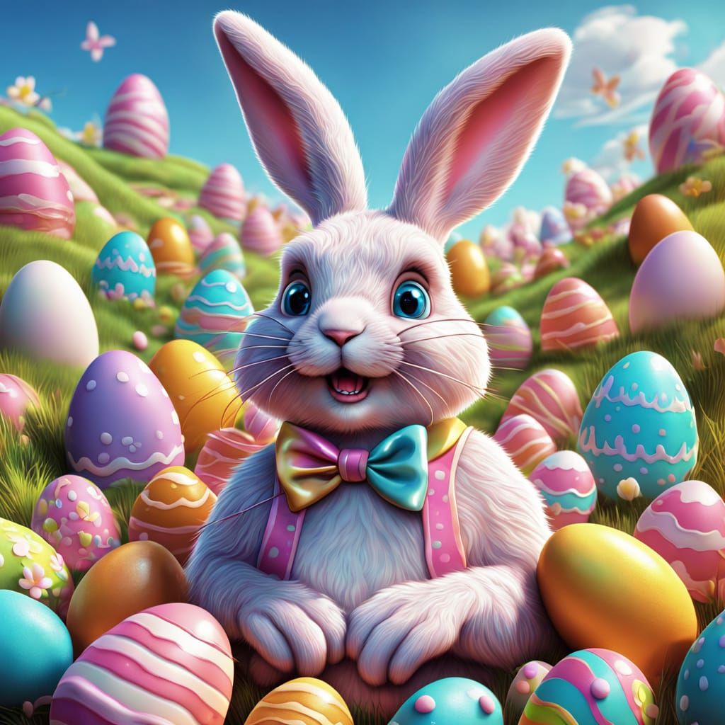 Whimsical Easter Bunny in Vibrant Candy Art Style