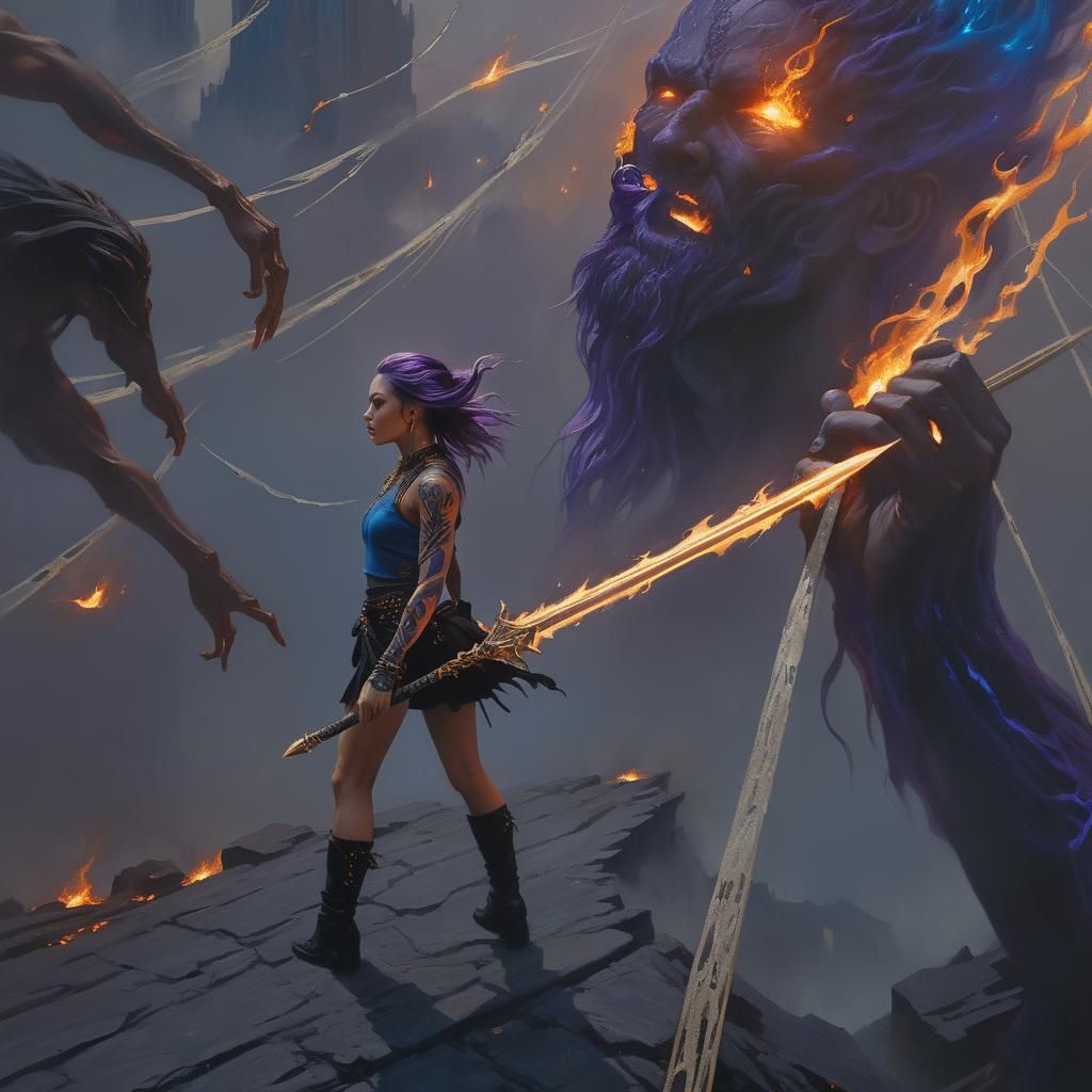 Falling Figure with Glowing Tattoos in Sci-Fi Abyss