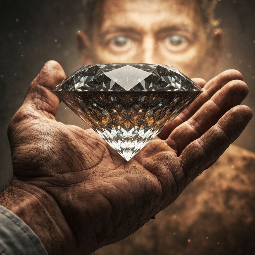 Dirty Diamond in Grimy Hand, Cinematic Matte Painting