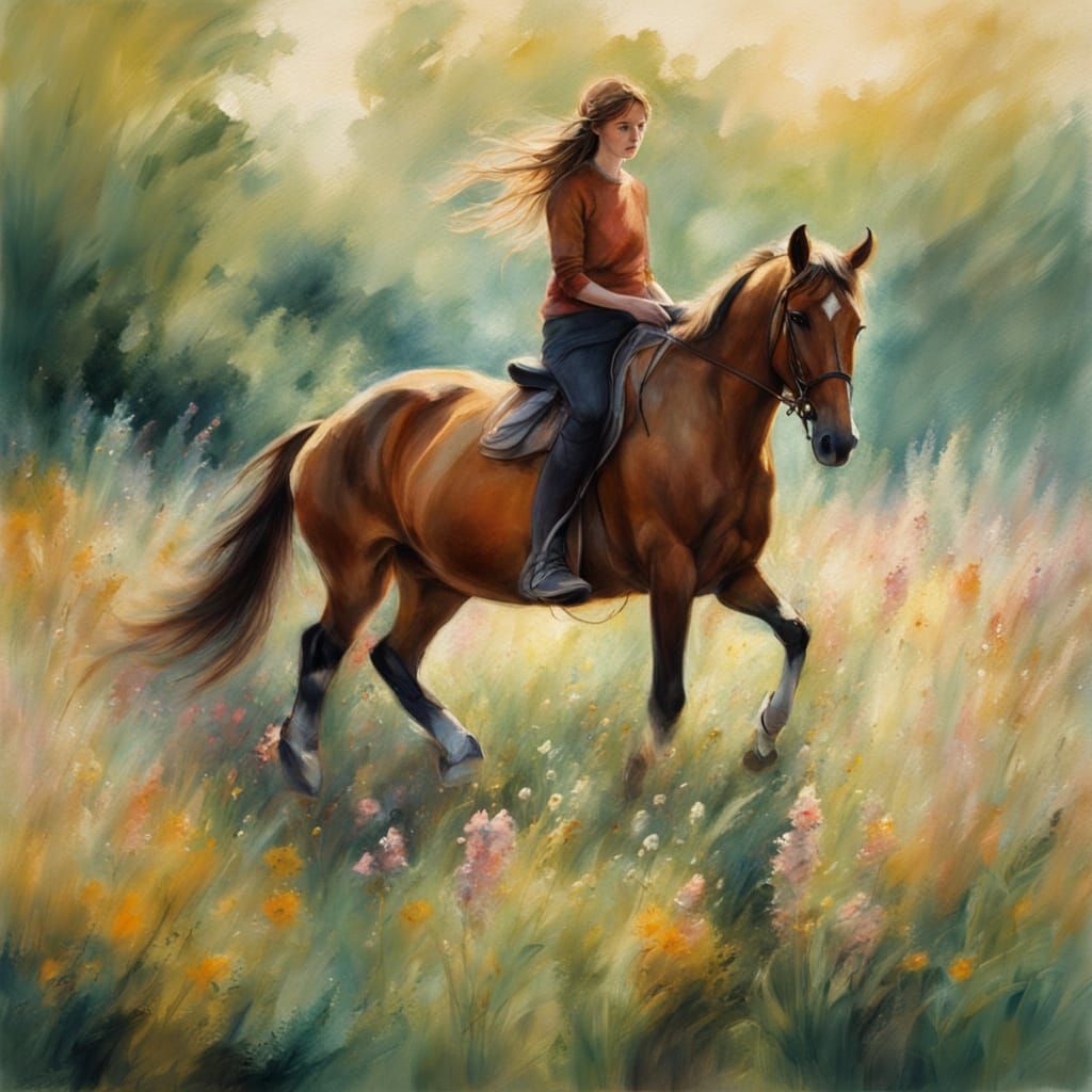 Equestrian Portrait in Impressionist Style