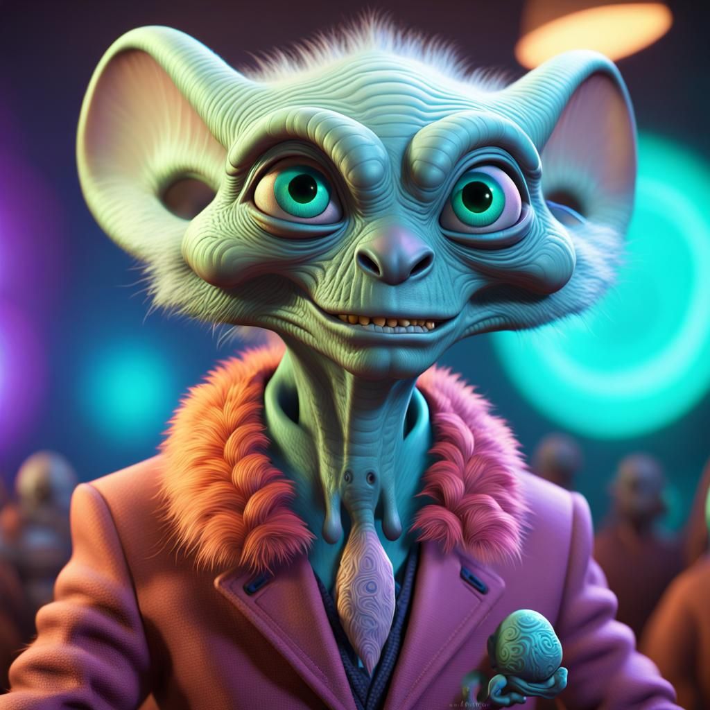 Furry Alien Auctioneer in Bright 3D Digital Art