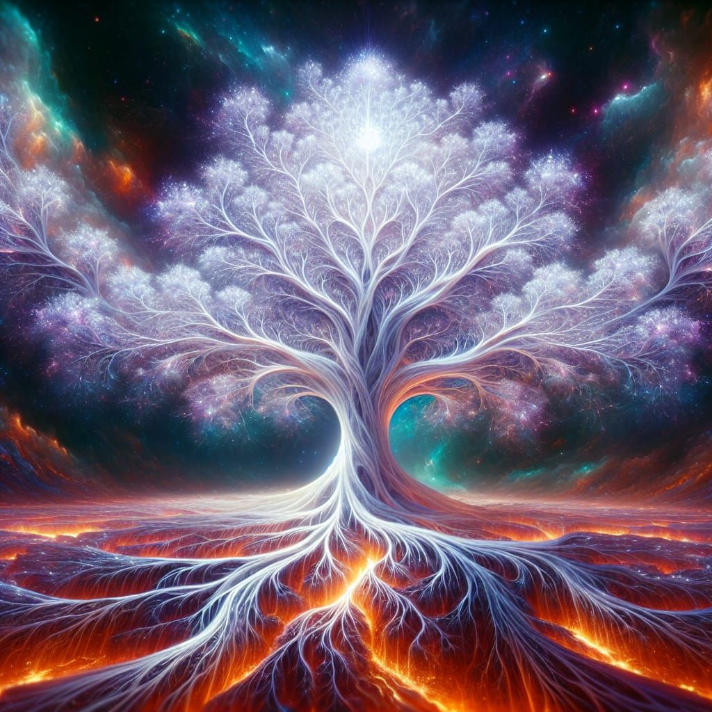 Dreamcore Yggdrasil Tree of Creation in Shimmering White