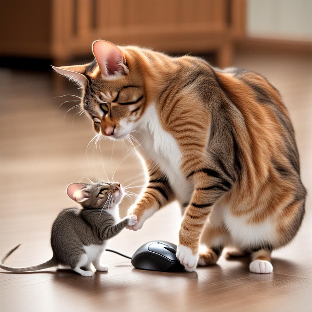 Unlikely Friendship: Cat and Mouse Together