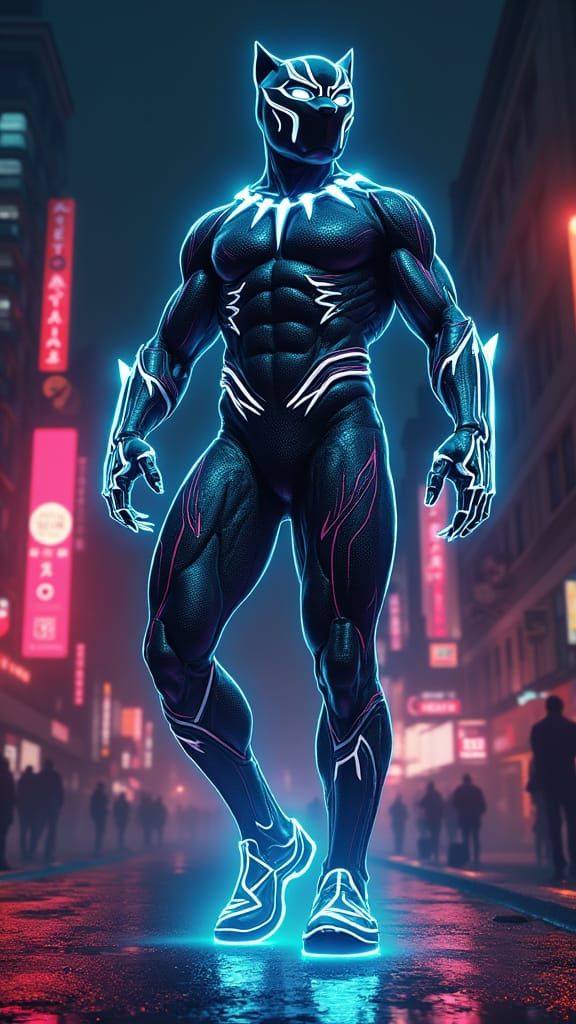 Glowing Cyberpunk Panther in Shimmering Neon Synthwave Style