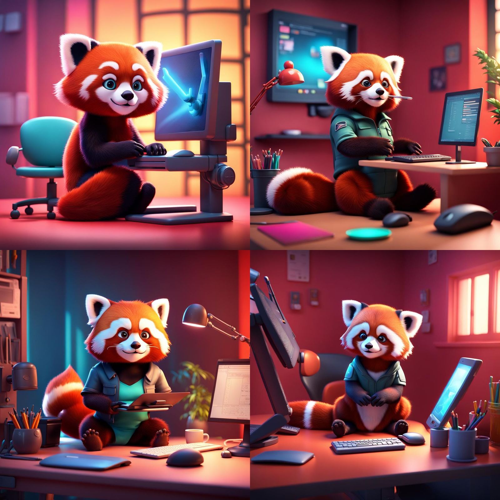 Red Panda at Desk: Pixar Style 3D Render