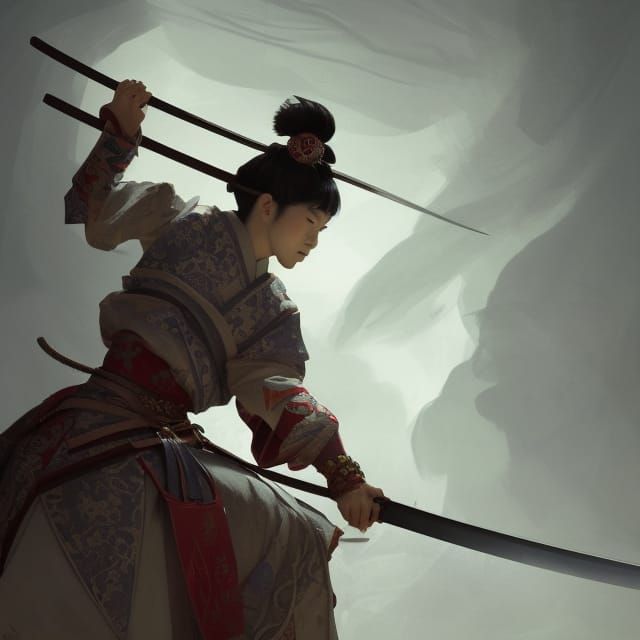 Feudal Japanese Samurai Ready to Strike