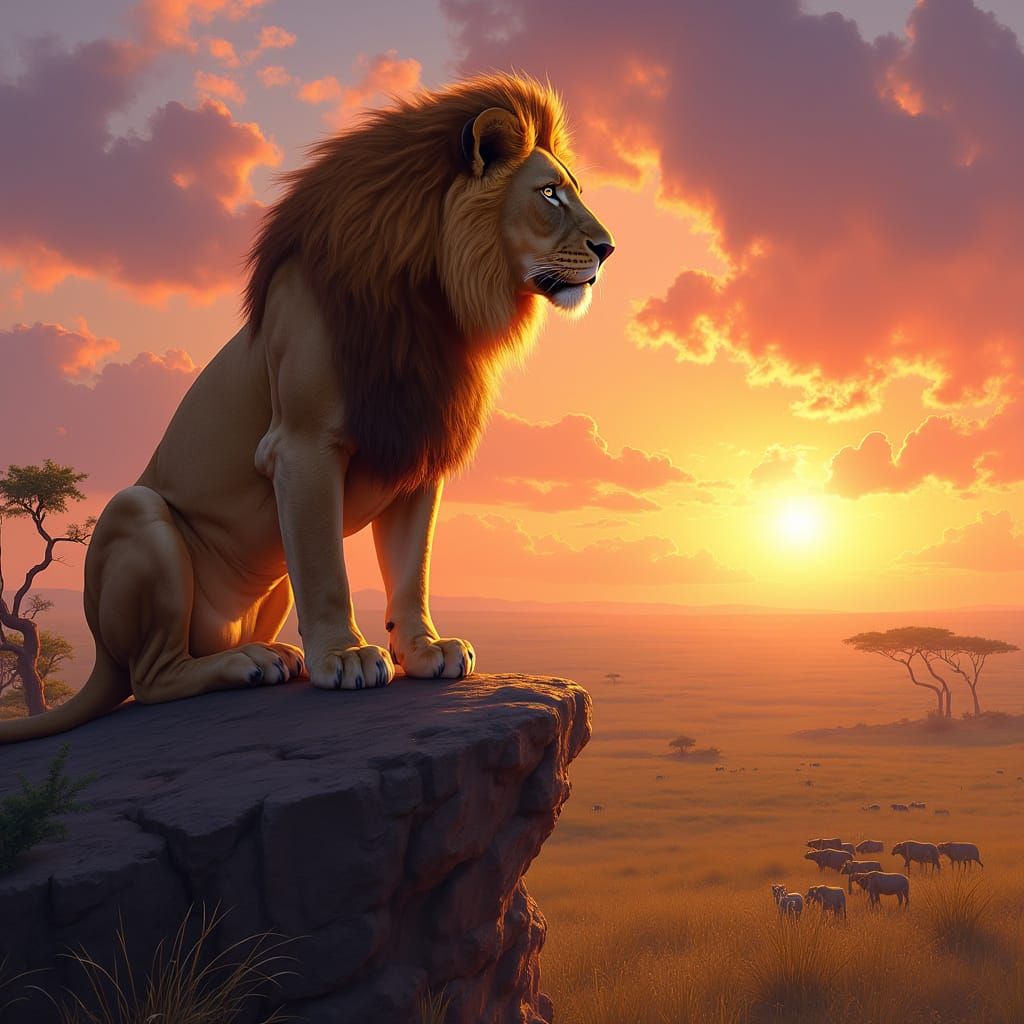 Lion King of the Savanna Sunset