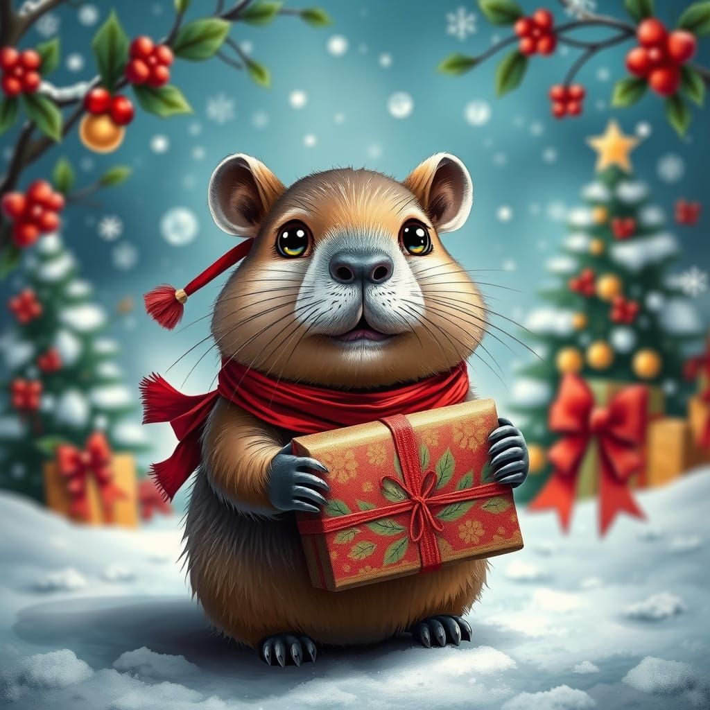 Chibi Capybara Christmas Wonderland Scene