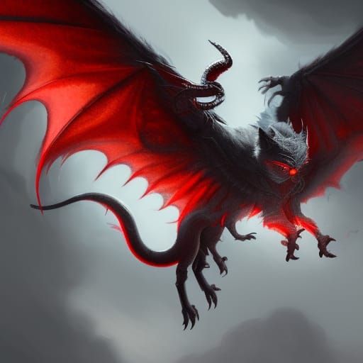 Majestic Grey Kitten with Dragon Wings