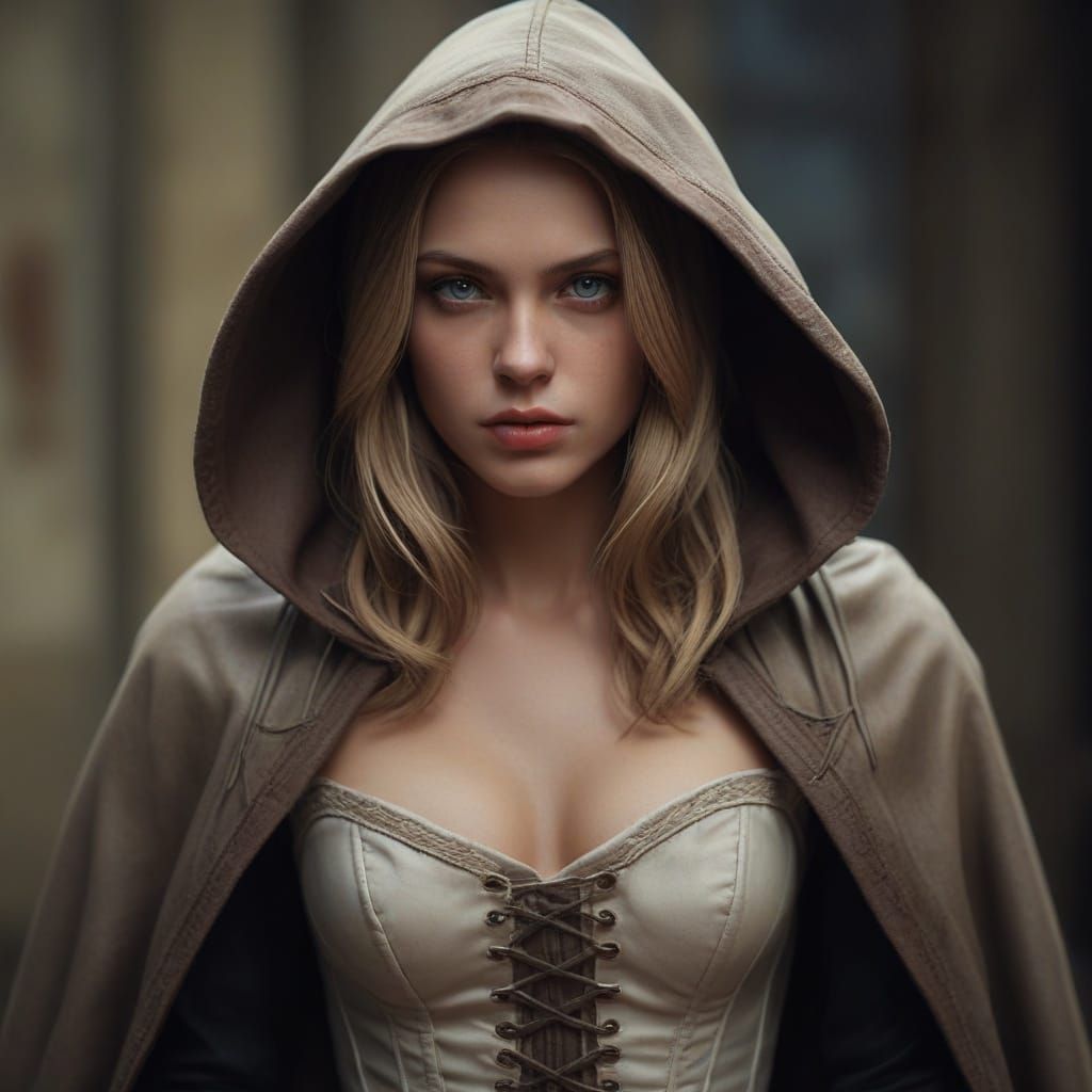 Dark Fantasy Portrait of a Fierce Blonde Woman in Art Nouvea...