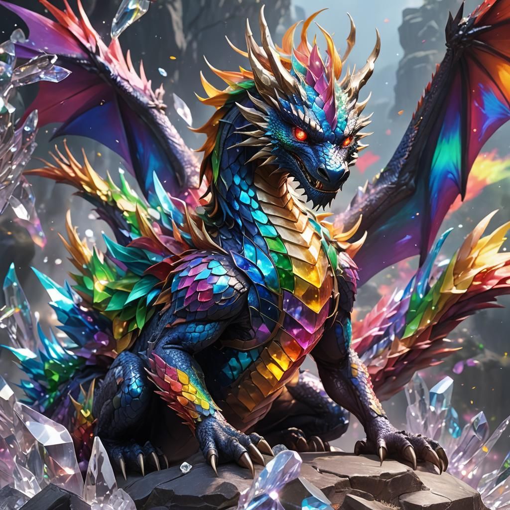Rainbow Crystal Dragon in 3D Anime Art