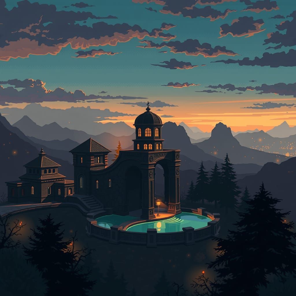 8-Bit Pixel Art Lounge at Sunset