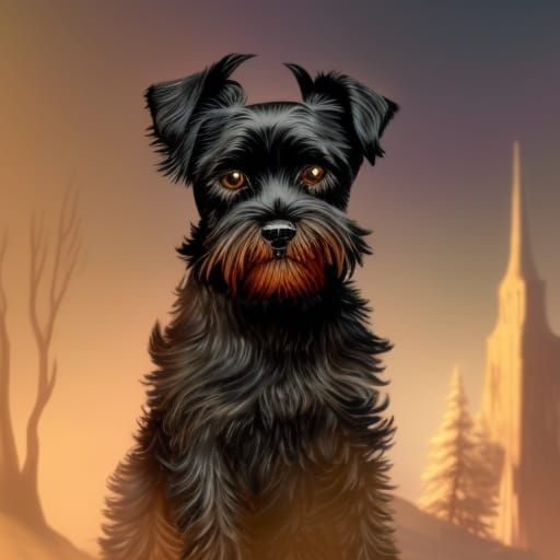 Adorable Schnauzer Puppy in Detailed Matte Painting