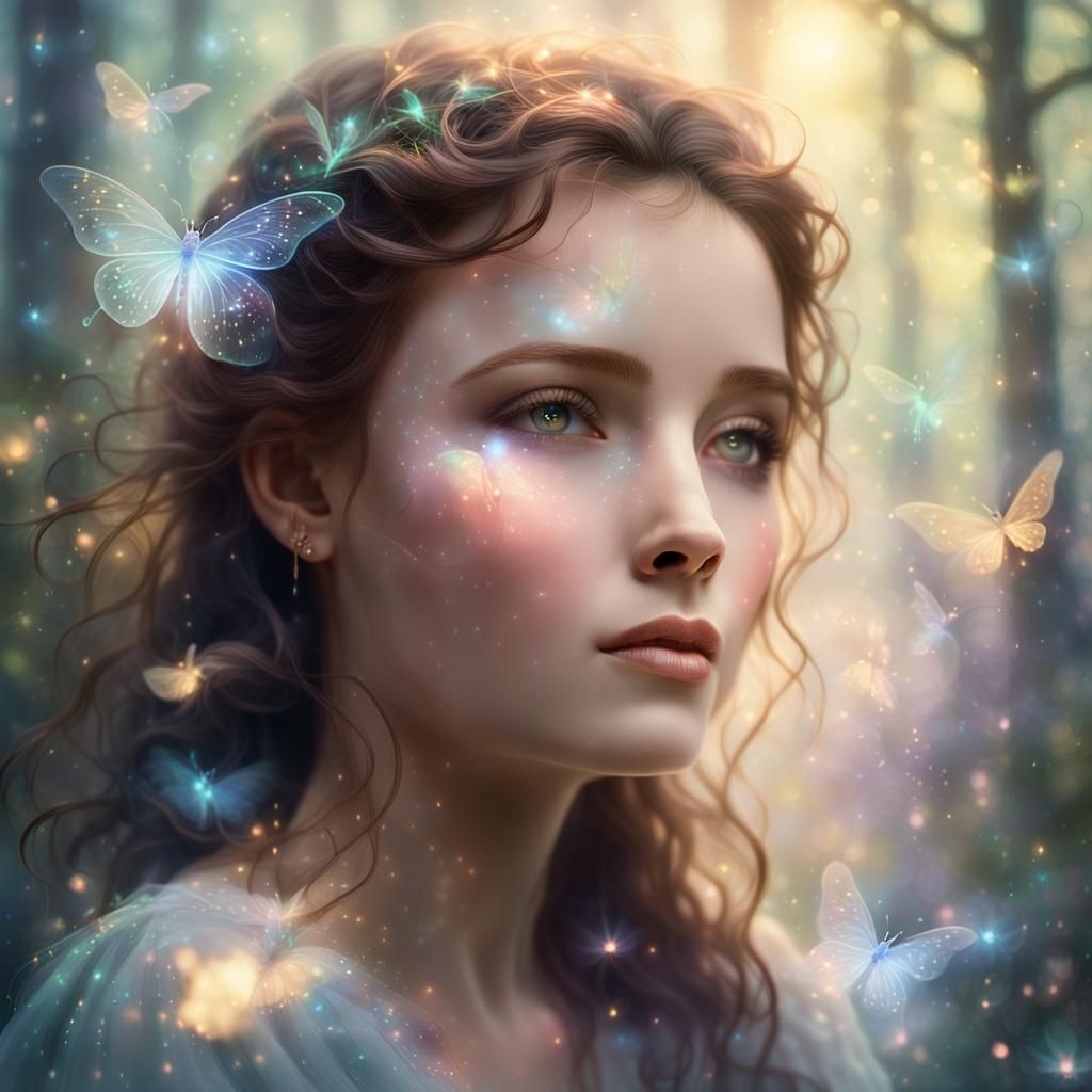 Ethereal Fairy Portrait in Dreamy Kinkade Style
