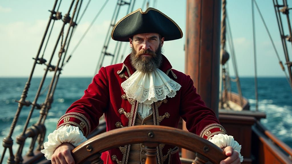 Galleon Captain at the Helm in Cinematic Style