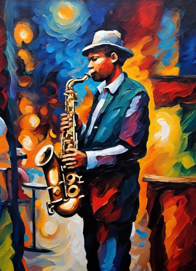 Saxophone Player in Neo-Impressionist Style