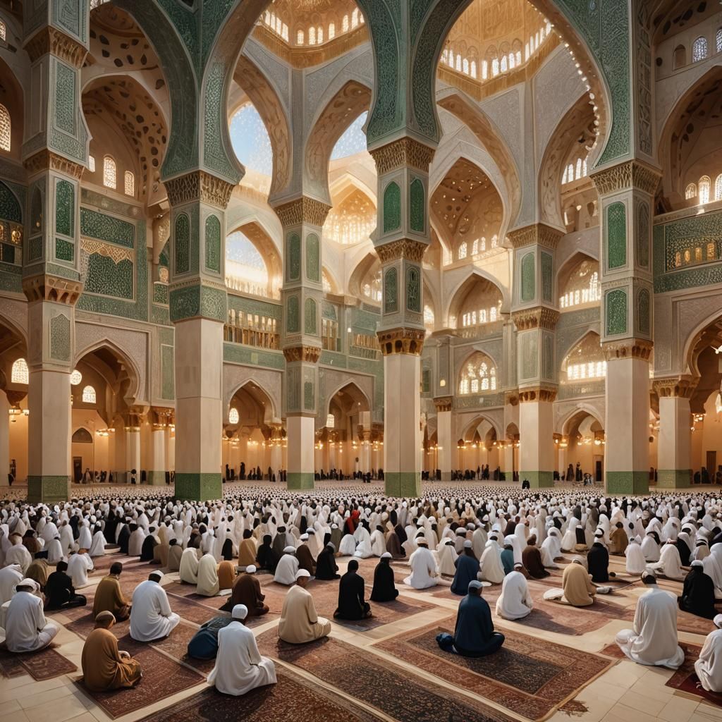Dawn Prayers at Medina Masjid: An Oil Painting