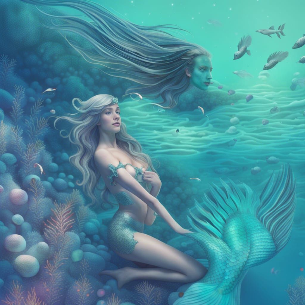 Dreamy Mermaid in Ocean Scene