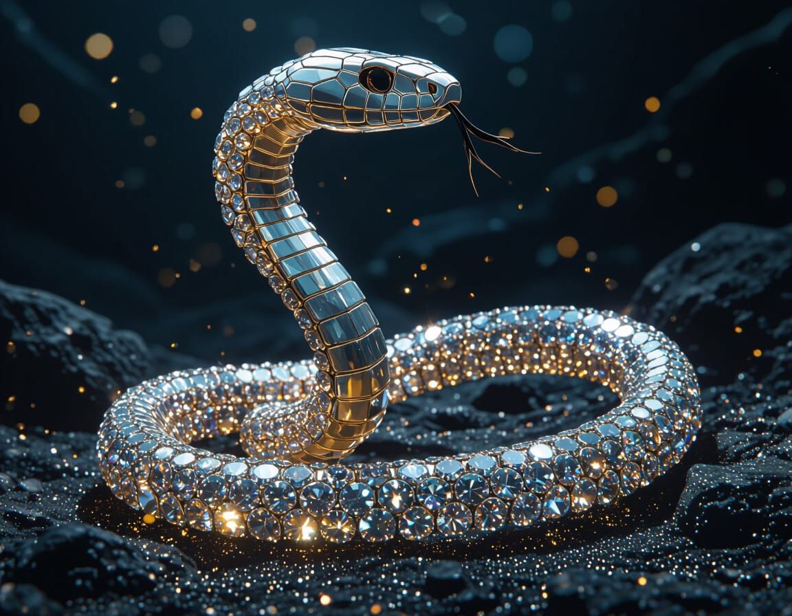 Diamond Cobra Skeleton with Refracted Light