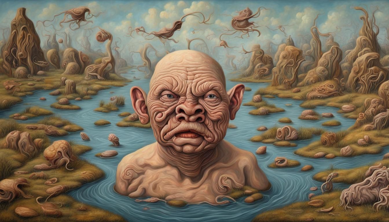 Distorted Surreal Oil Painting of Grotesque Forms
