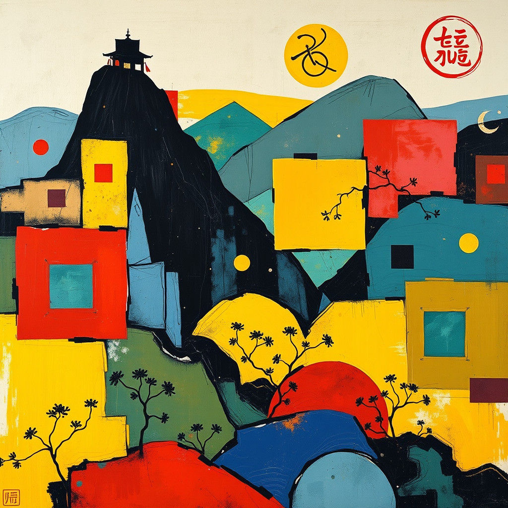 Abstract Chinese Landscape in Expressionist Style