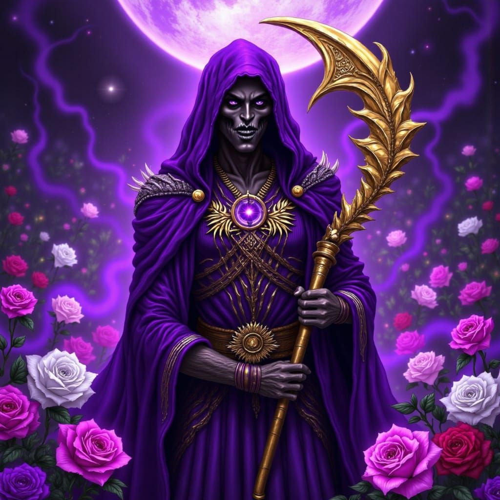 Charon in a Vibrant Rose Garden, Inspired by Inanna's Mystic...