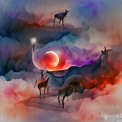 Antelope in Lunar Eclipse: Digital Watercolor Illustration