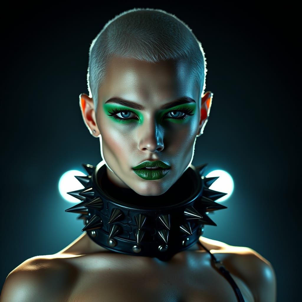Edgy Avant-Garde Fashion Model with Green Eye Shadow