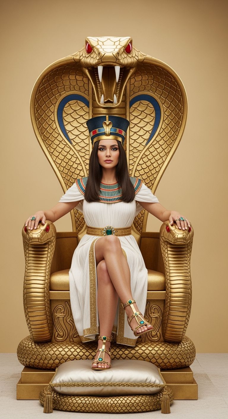 Regal Egyptian Queen on Cobra Throne