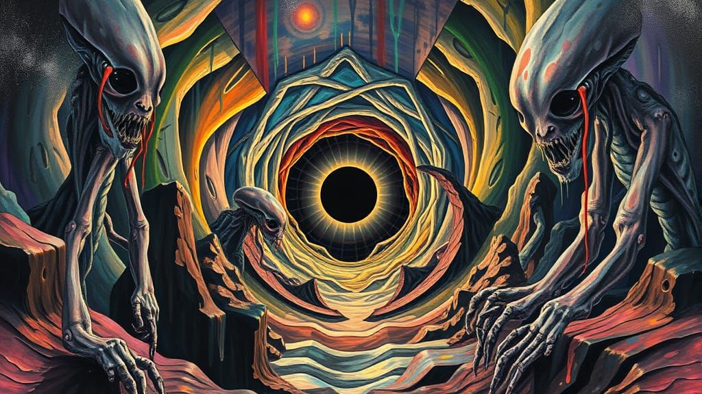 Surreal Alien Landscape with Biomechanical Creatures in a Di...