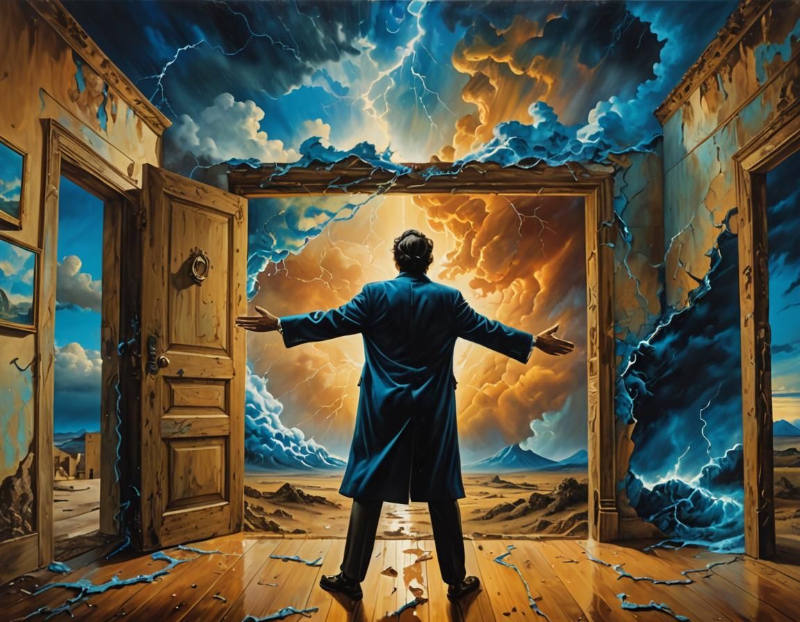 Surrealist Embrace During Electric Storm