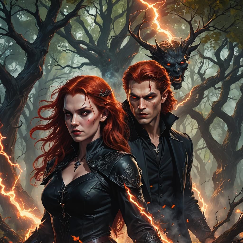 Soulmates: Witch and Vampire in Hyperrealistic Style